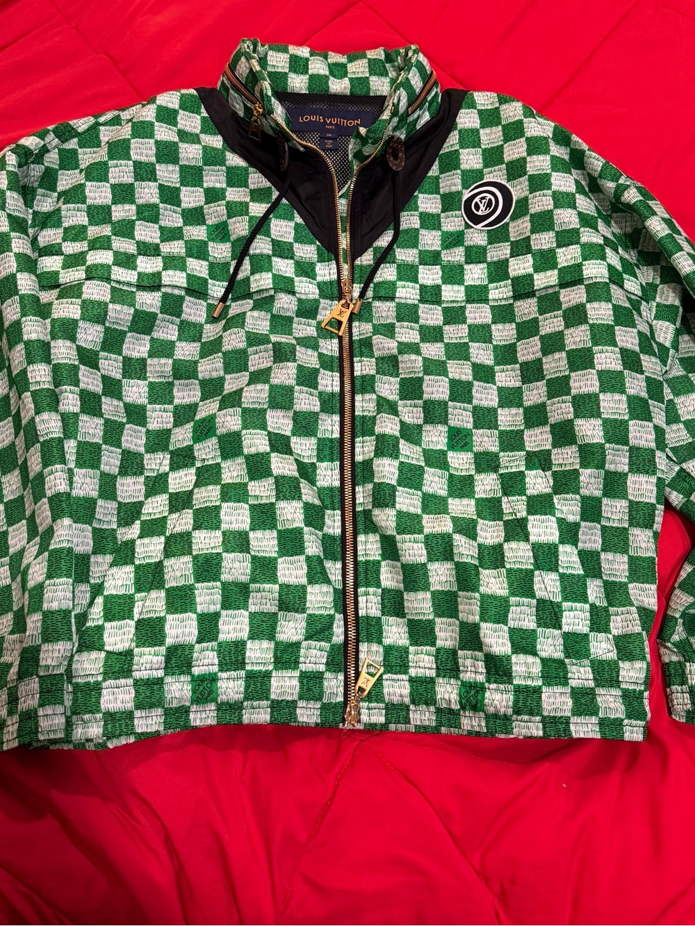 Louis Vuitton Green & White Damier print Jacket with Gold Hardware